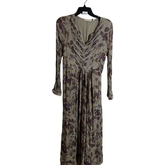 Soft Surroundings Dress Taupe Floral Peasant Chiffon Prairie Women's Size 8 - Picture 3 of 12